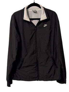 Vintage Nike Black Full Zip Windbreaker Jacket White Collar Size XL 90s Y2K